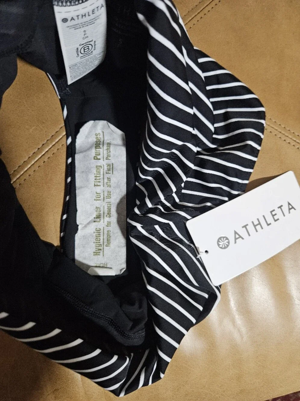 Athleta Black and White Striped High-Waist Bikini Bottoms